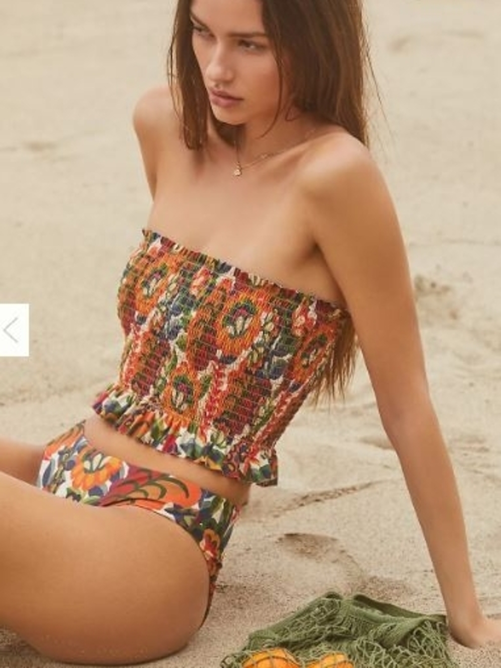 Farm Rio Smocked Strapless Floral Bikini Top and High-Waist Bottoms - Anthro